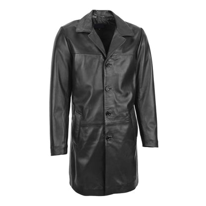 Mens Leather 3/4 Length Coat Jimmy Black - genuine leather coat in black with 3/4 length