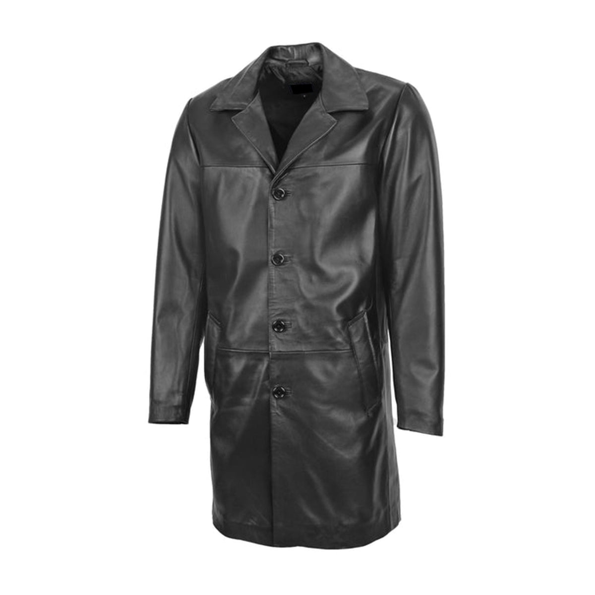 Mens Leather 3/4 Length Coat Jimmy Black - genuine leather coat in black with two outer pockets
