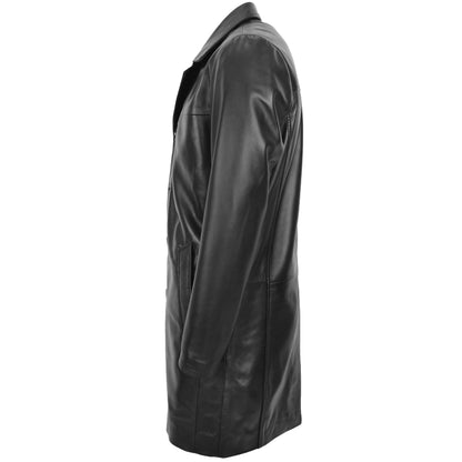 Mens Leather 3/4 Length Coat Jimmy Black - genuine leather coat in black with 3/4 length
