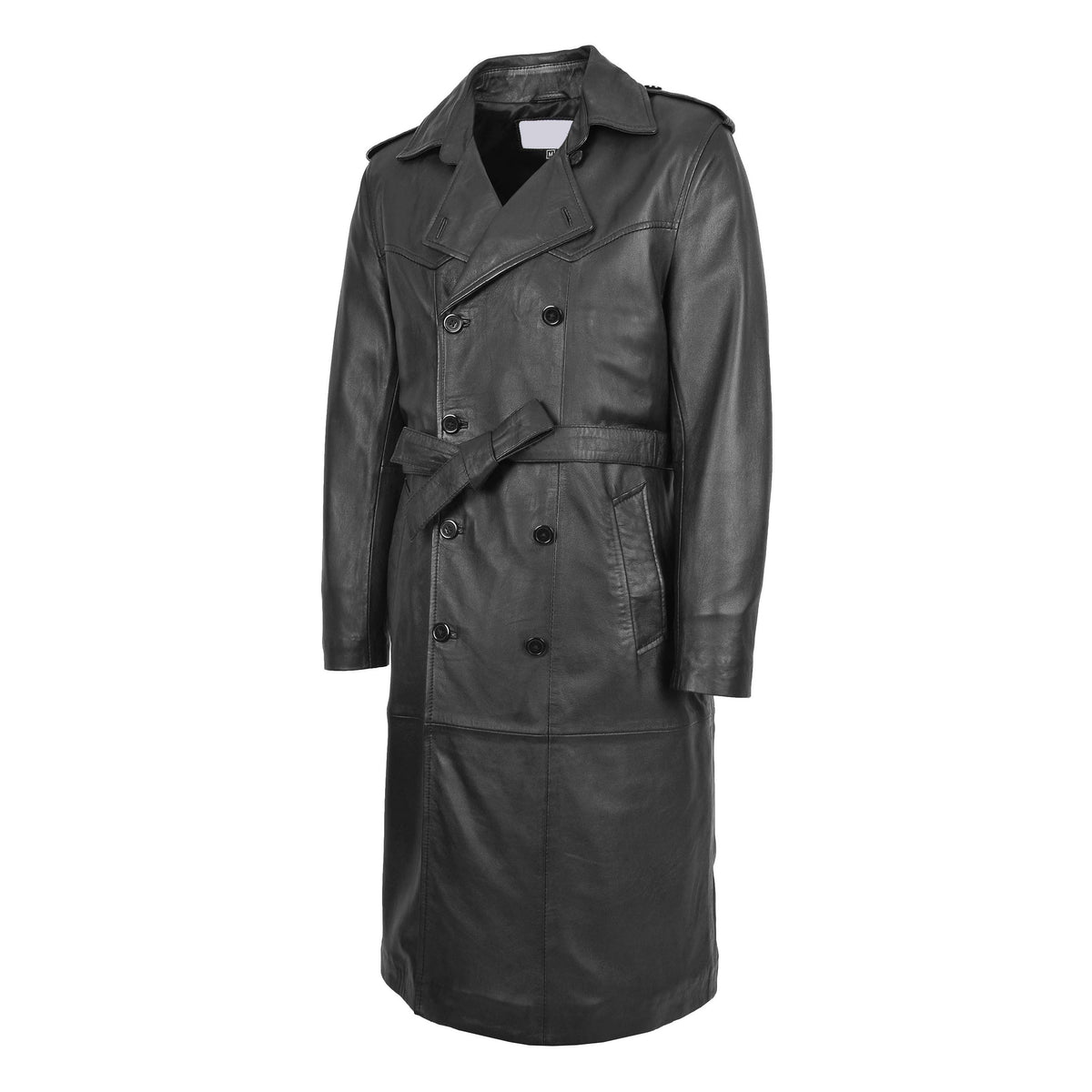 Mens Leather 3/4 Length Double Breasted Coat Travis Black - genuine leather coat in black with 3/4 length