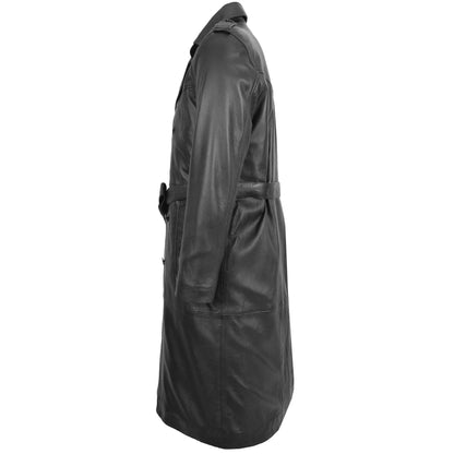 Mens Leather 3/4 Length Double Breasted Coat Travis Black - genuine leather coat in black with two outer pockets