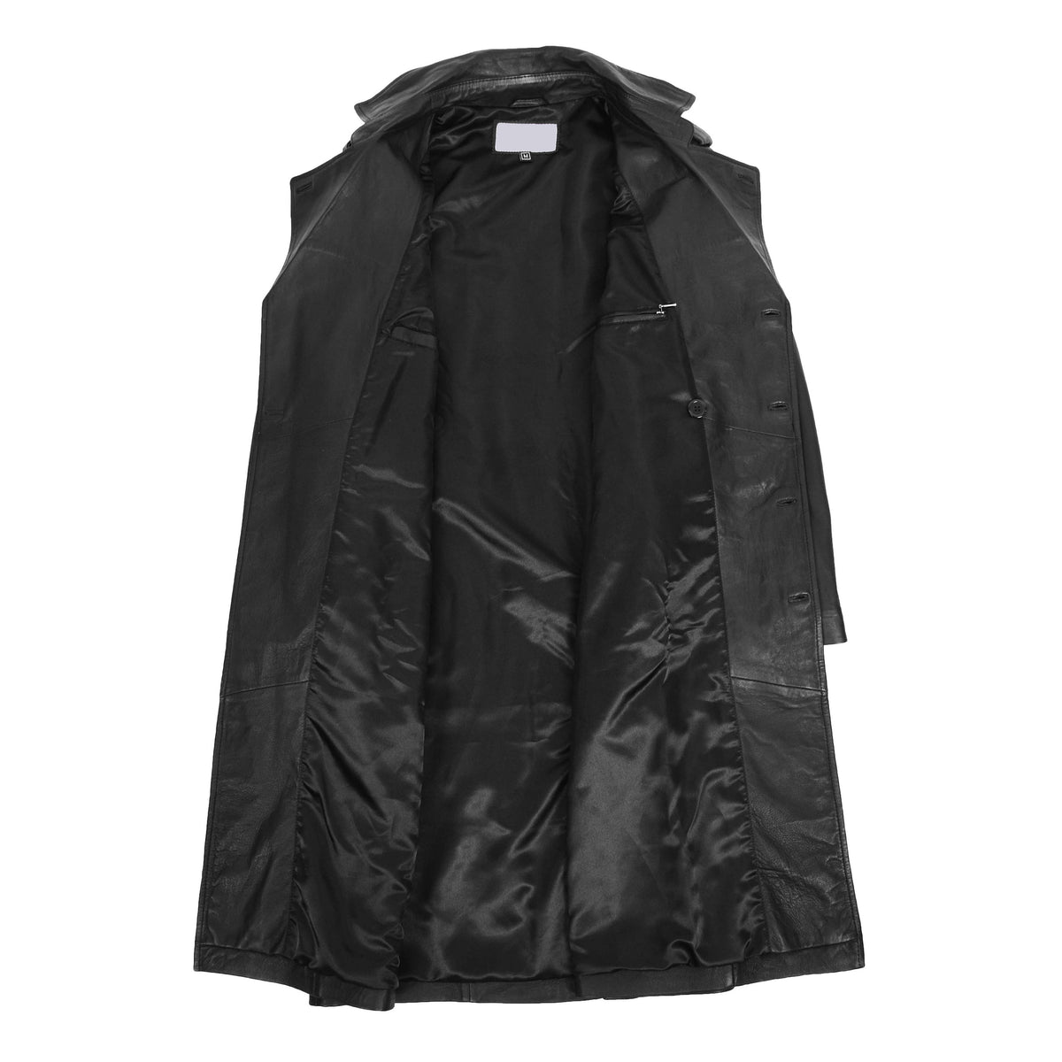 Mens Leather 3/4 Length Double Breasted Coat Travis Black - genuine leather coat in black with double breasted