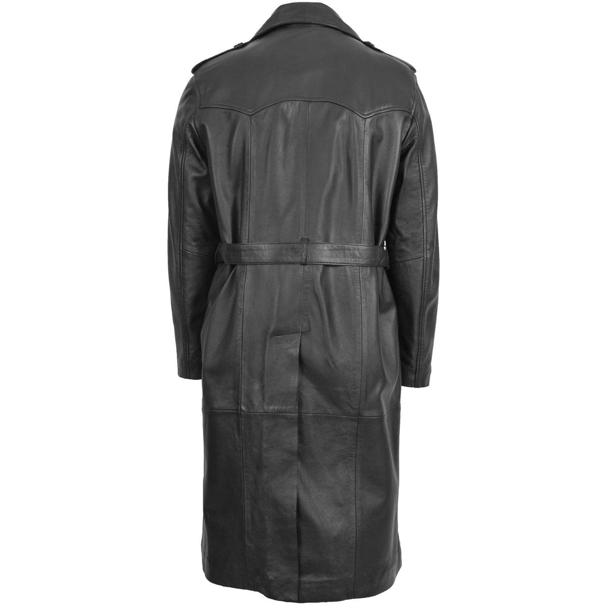 Mens Leather 3/4 Length Double Breasted Coat Travis Black - genuine leather coat in black with 3/4 length