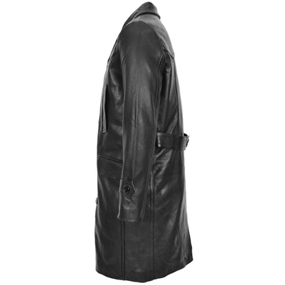 Mens Leather 3/4 Length Greatcoat Submarine Black - genuine leather coat in black with four outer pockets