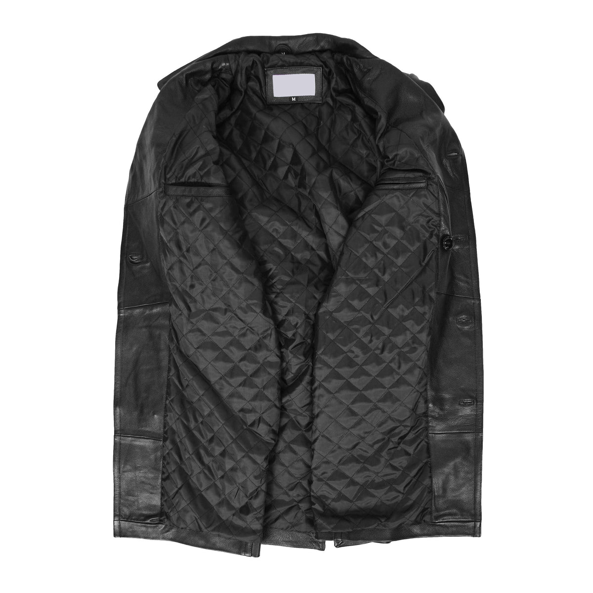 Mens Leather 3/4 Length Greatcoat Submarine Black - genuine leather coat in black with 3/4 length
