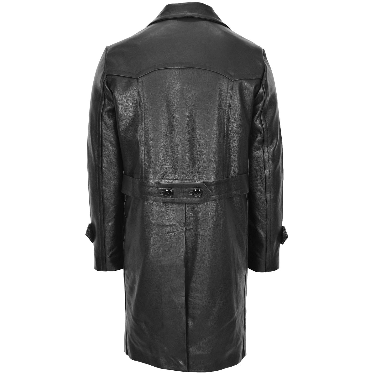 Mens Leather 3/4 Length Greatcoat Submarine Black - genuine leather coat in black with four outer pockets