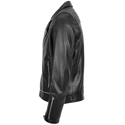 Mens Leather Biker Brando Design Jacket Sean Black - genuine leather jacket in black with biker