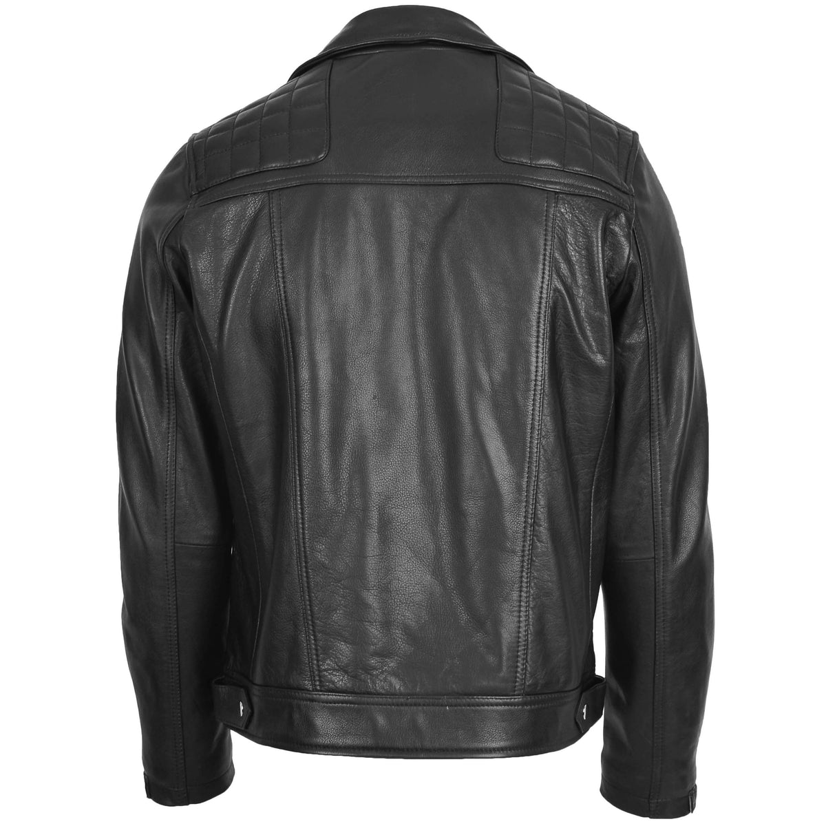 Mens Leather Biker Brando Design Jacket Sean Black - genuine leather jacket in black with biker