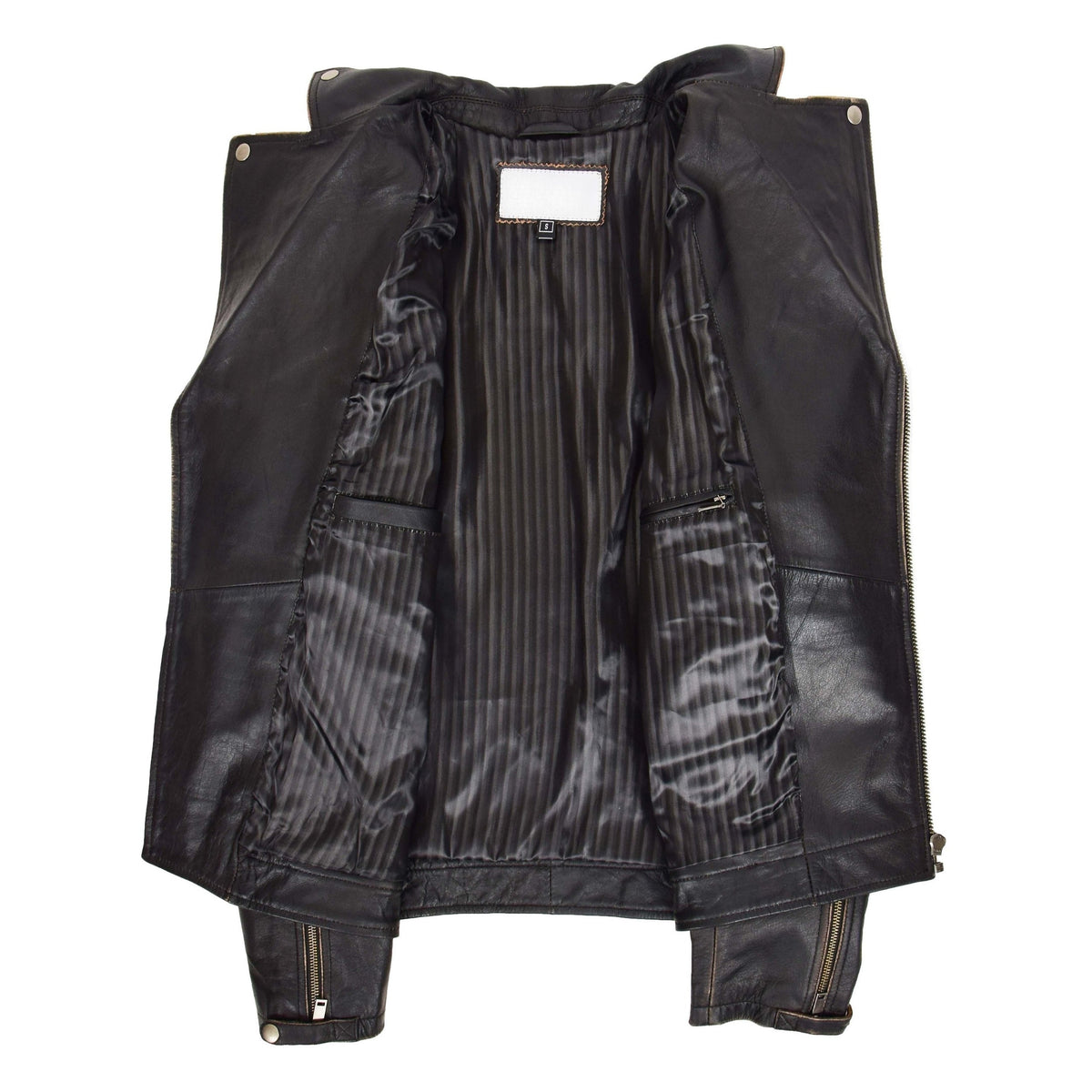 Mens Leather Biker Brando Design Jacket Sean Vintage Black - genuine leather jacket in vintage black with vintage
