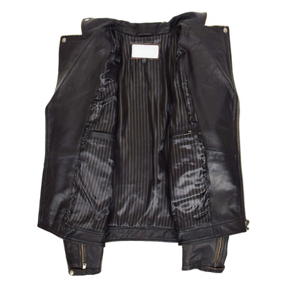 Mens Leather Biker Brando Design Jacket Sean Vintage Black - genuine leather jacket in vintage black with vintage