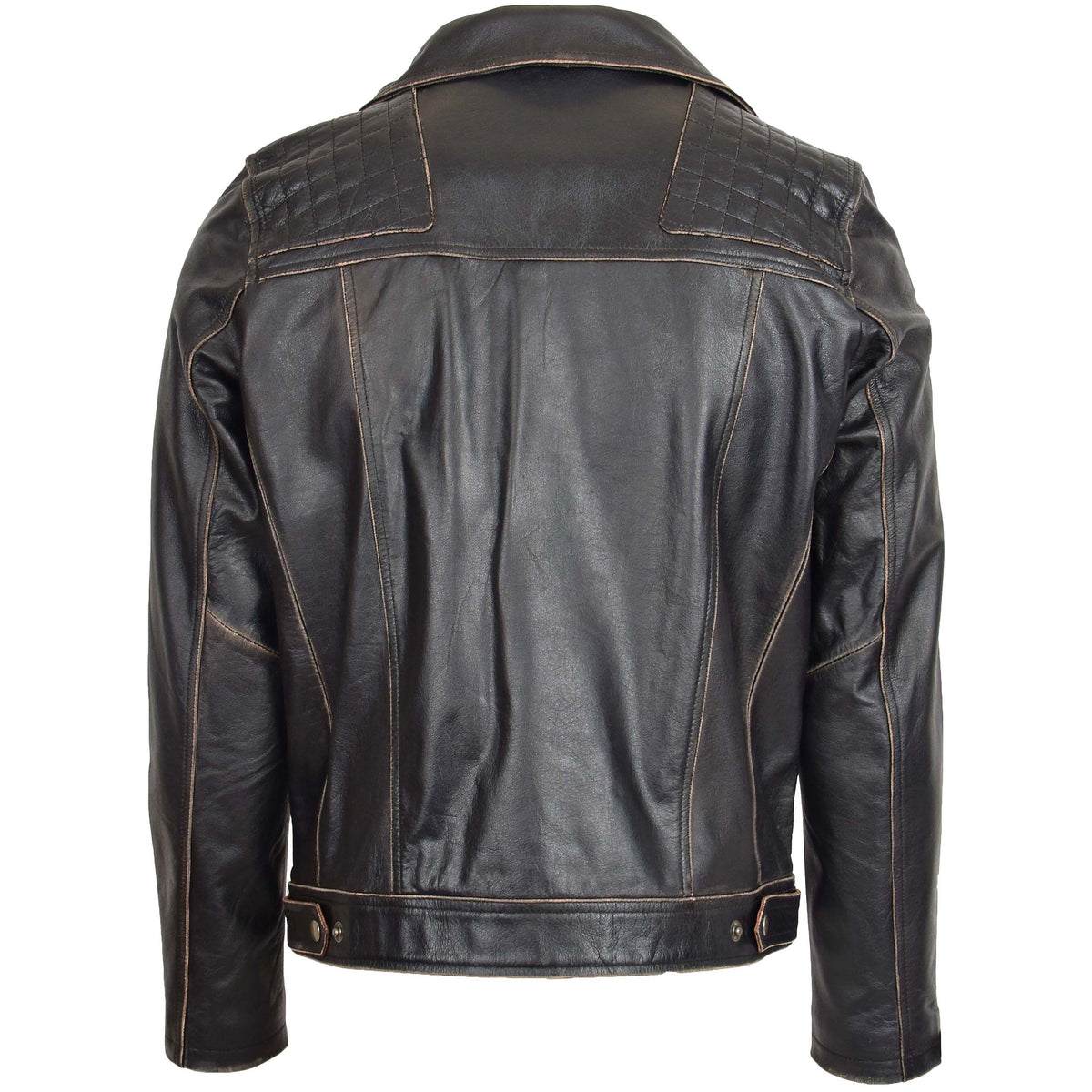 Mens Leather Biker Brando Design Jacket Sean Vintage Black - genuine leather jacket in vintage black with biker