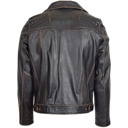Mens Leather Biker Brando Design Jacket Sean Vintage Black - genuine leather jacket in vintage black with biker