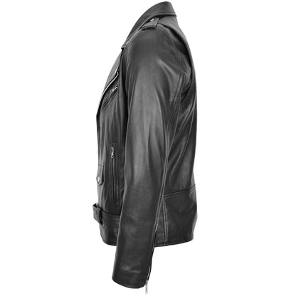 Mens Leather Biker Jacket Brando Style Johnny Black - genuine leather jacket in black with biker