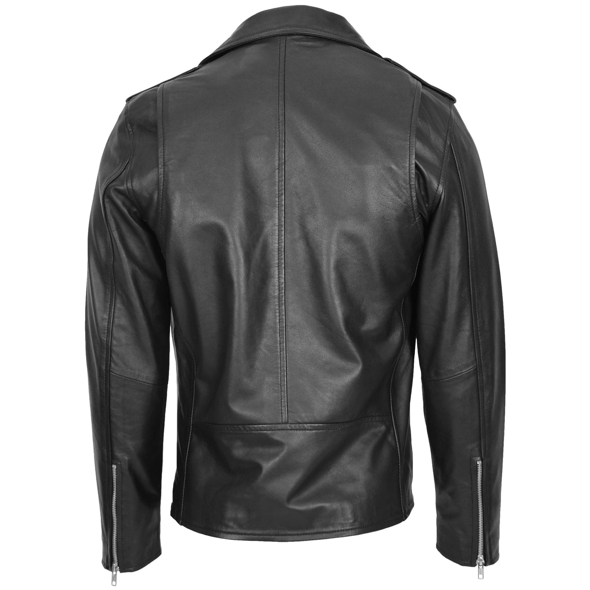 Mens Leather Biker Jacket Brando Style Johnny Black - genuine leather jacket in black with biker