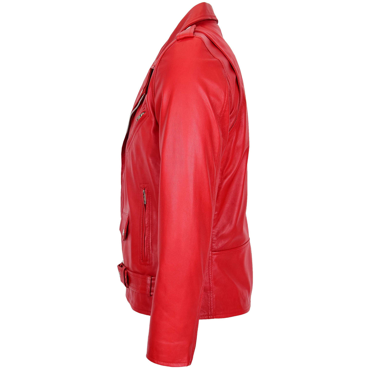 Mens Leather Biker Jacket Brando Style Johnny Red - genuine leather jacket in red with biker