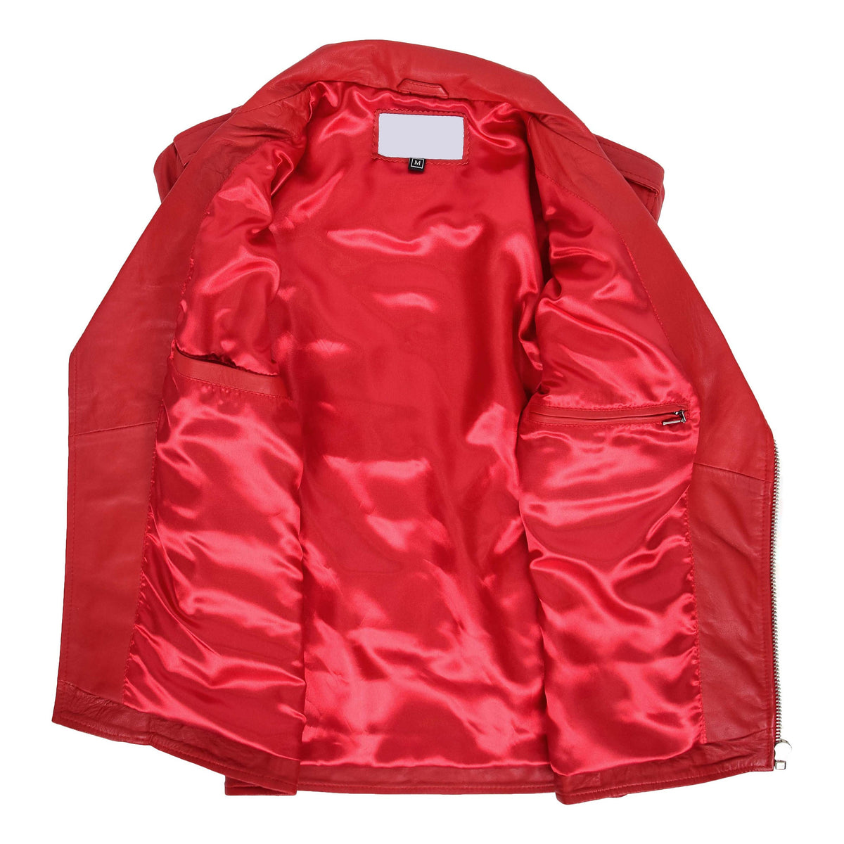 Mens Leather Biker Jacket Brando Style Johnny Red - genuine leather jacket in red with four outer pockets