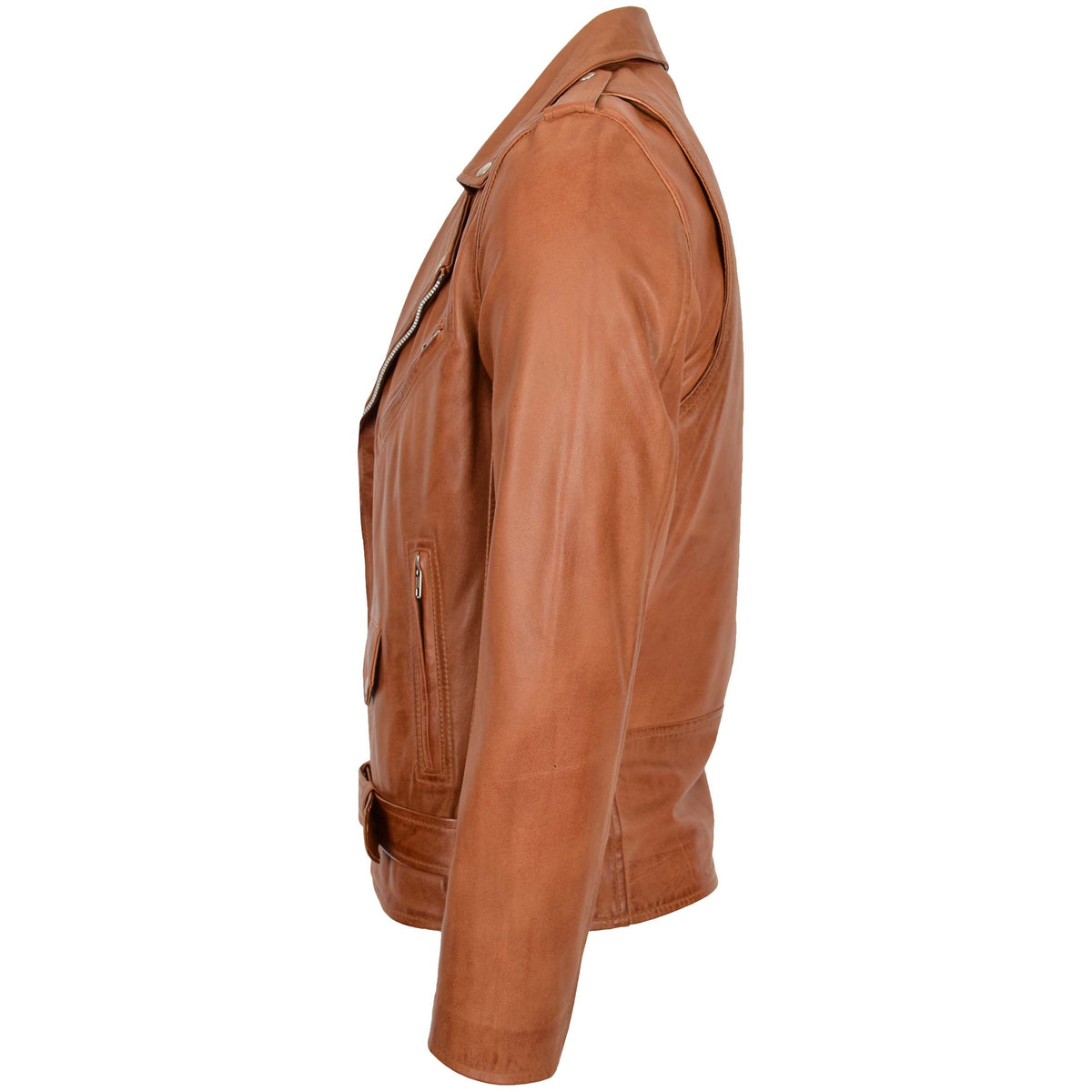 Mens Leather Biker Jacket Brando Style Johnny Tan - genuine leather jacket in tan with biker