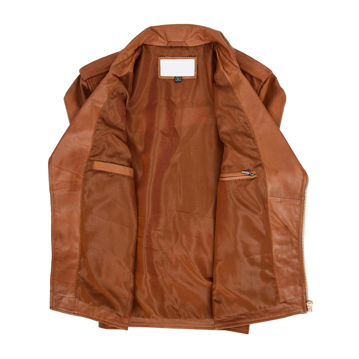 Mens Leather Biker Jacket Brando Style Johnny Tan - genuine leather jacket in tan with four outer pockets