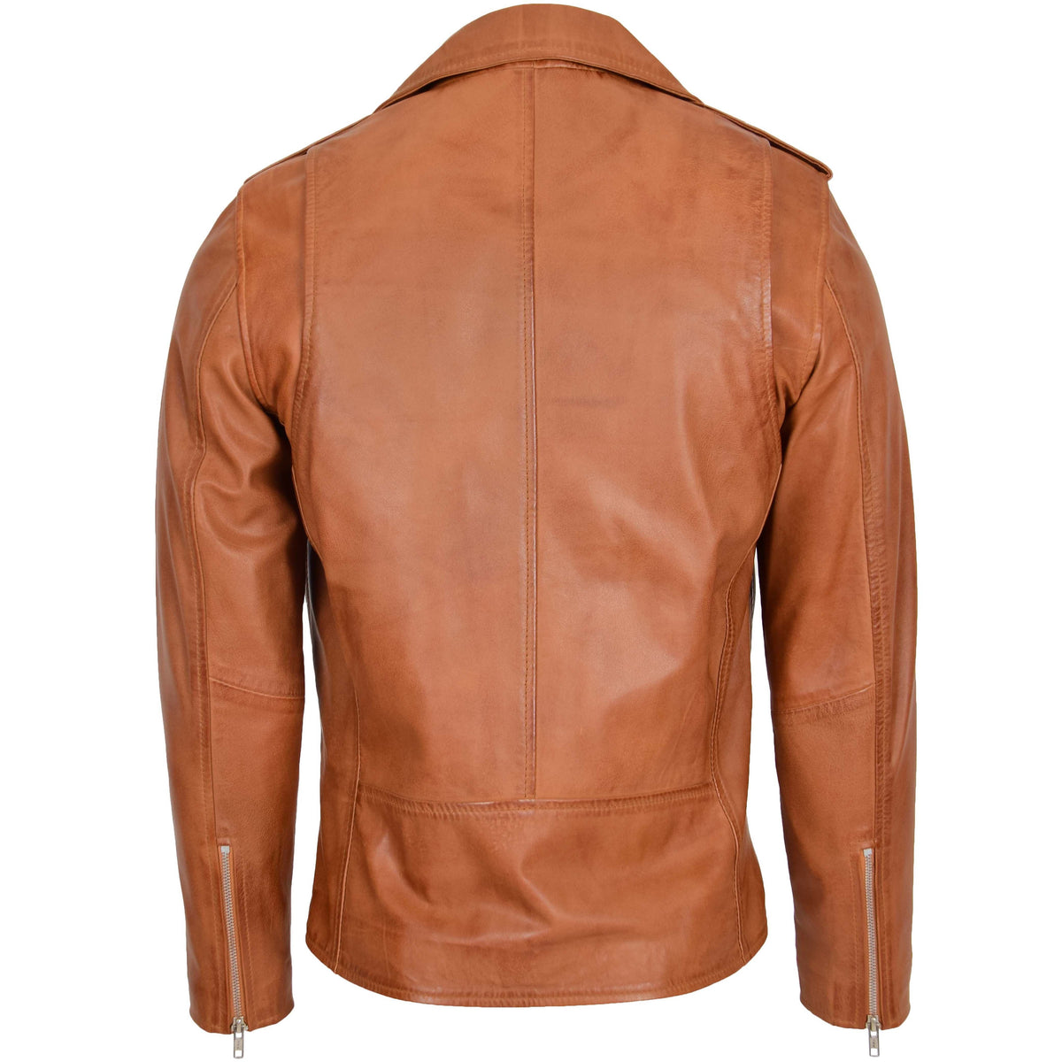 Mens Leather Biker Jacket Brando Style Johnny Tan - genuine leather jacket in tan with biker