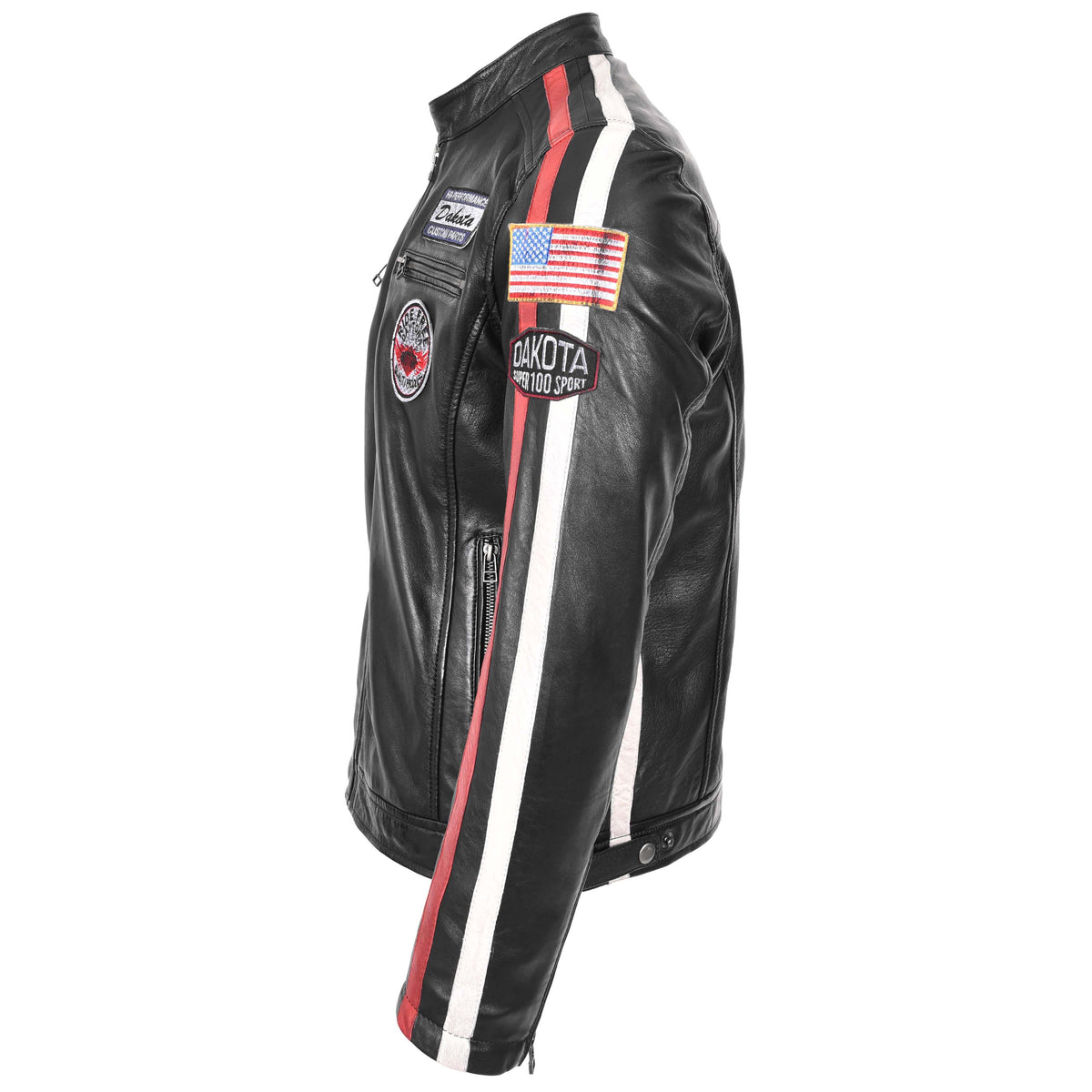 Mens Leather Biker Jacket Motorsport Logos Bobby Black - genuine leather jacket in black with biker