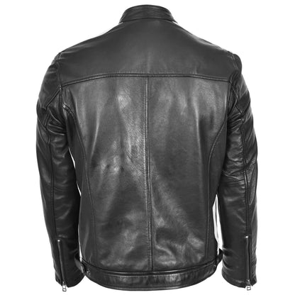 Mens Leather Biker Jacket Motorsport Logos Bobby Black - genuine leather jacket in black with biker