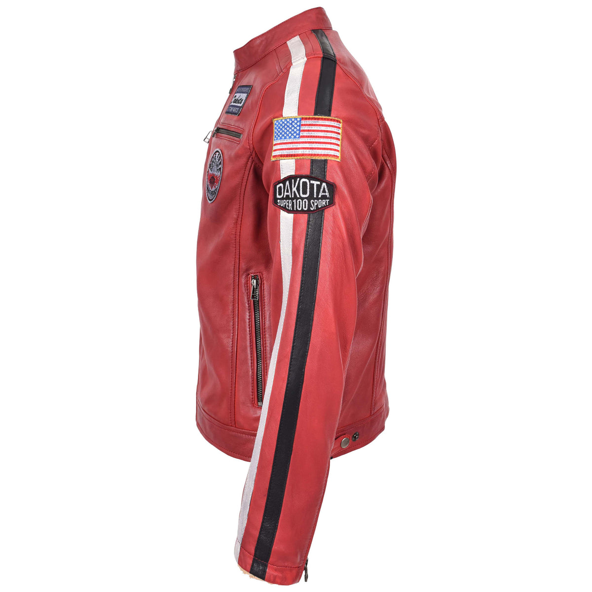 Mens Leather Biker Jacket Motorsport Logos Bobby Red - genuine leather jacket in red with biker