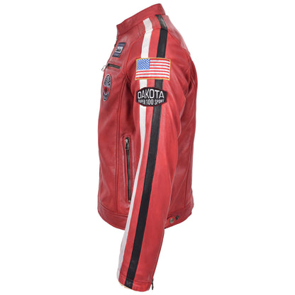 Mens Leather Biker Jacket Motorsport Logos Bobby Red - genuine leather jacket in red with biker