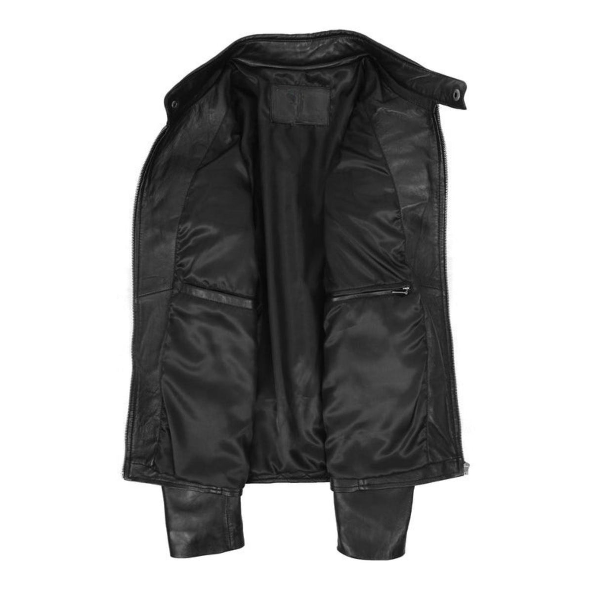 Mens Leather Biker Style Jacket with Quilt Detail Jackson Black - genuine leather jacket in black with biker
