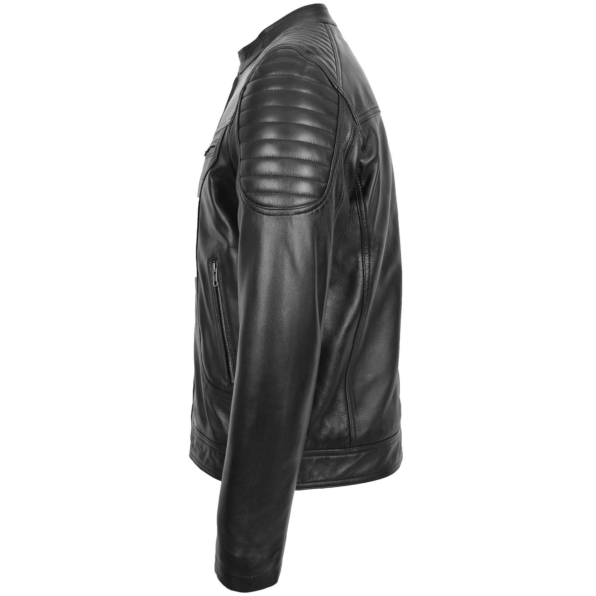 Mens Leather Biker Style Zip Jacket Eddie Black - genuine leather jacket in black with biker