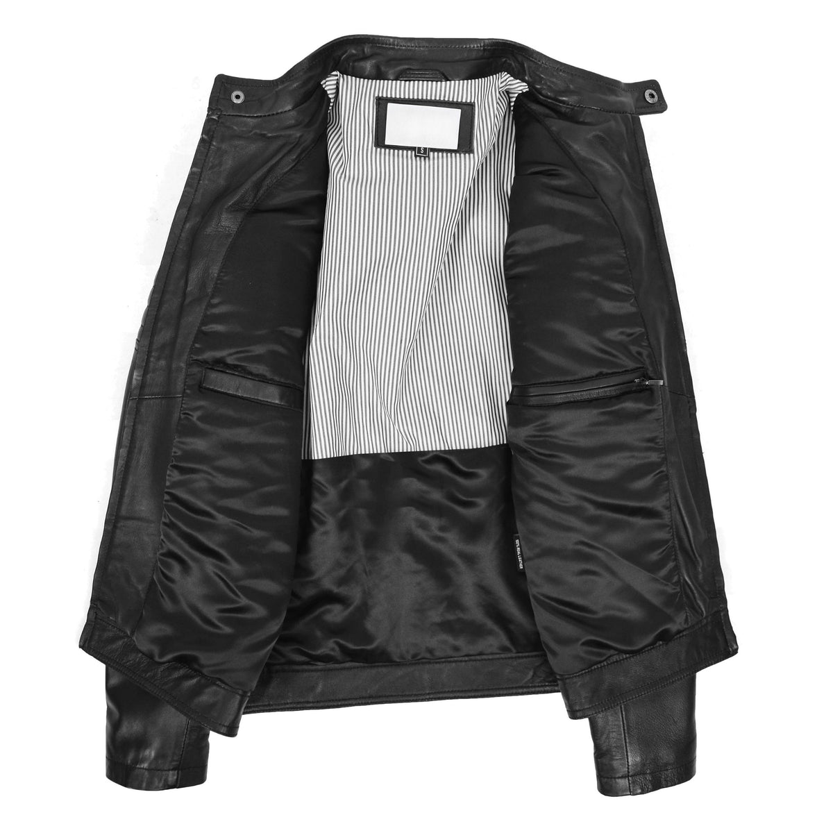 Mens Leather Biker Style Zip Jacket Eddie Black - genuine leather jacket in black with four outer pockets