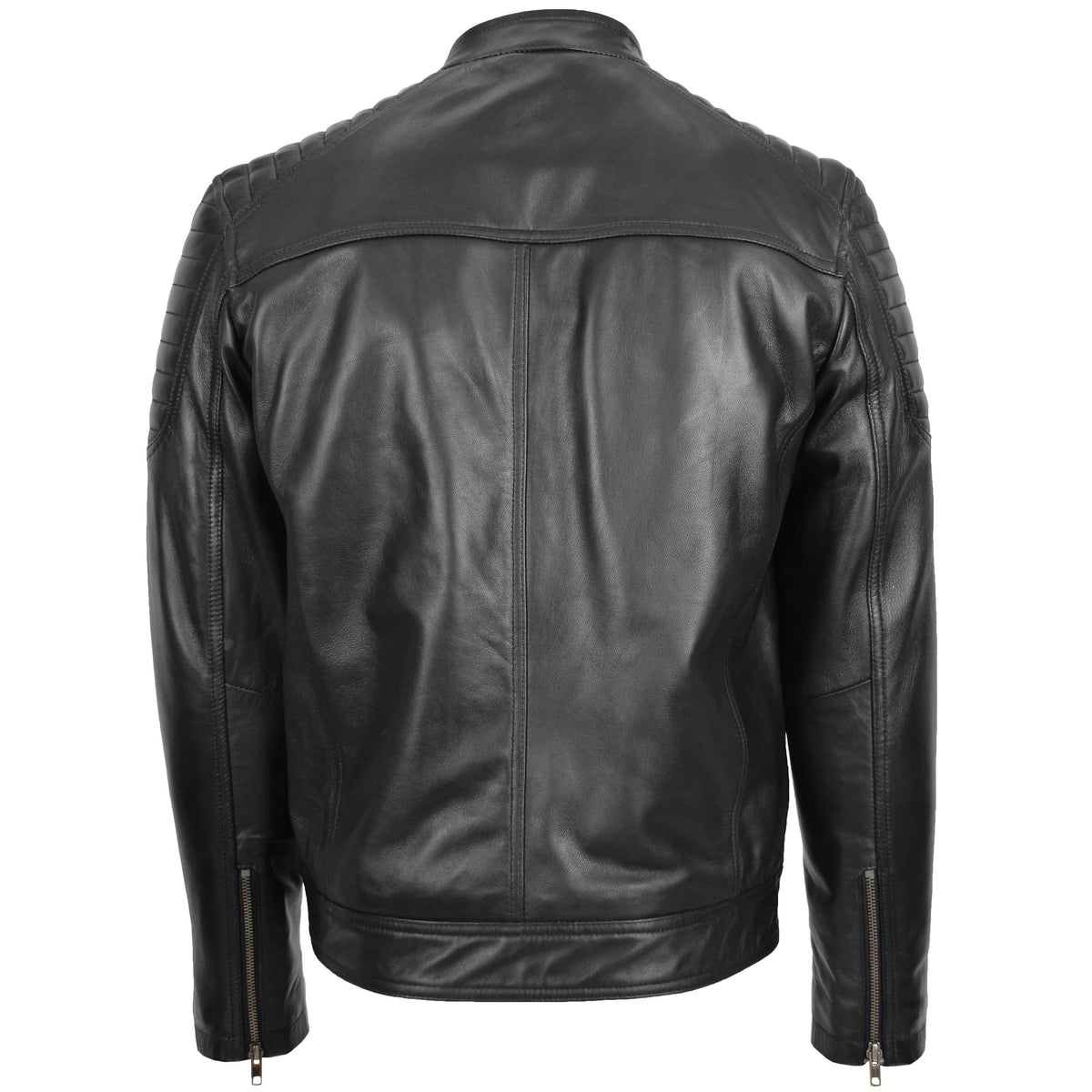 Mens Leather Biker Style Zip Jacket Eddie Black - genuine leather jacket in black with biker