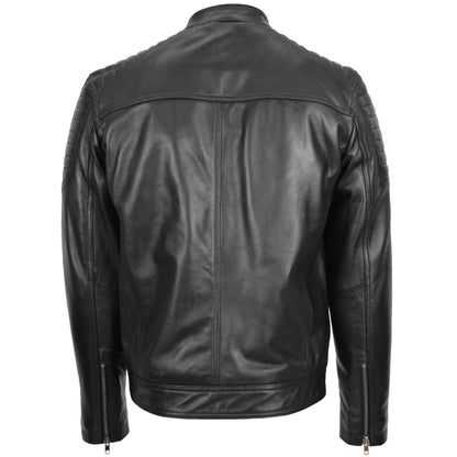 Mens Leather Biker Style Zip Jacket Eddie Black - genuine leather jacket in black with biker