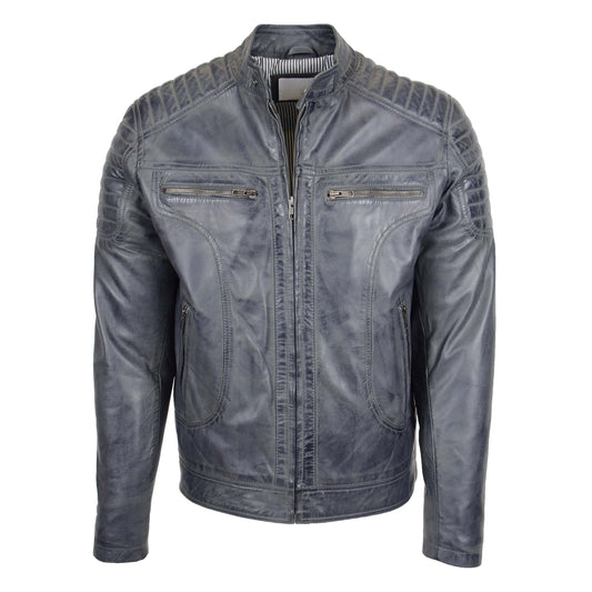 Mens Leather Biker Style Zip Jacket Eddie Grey Two Tone - genuine leather jacket in grey two tone with biker