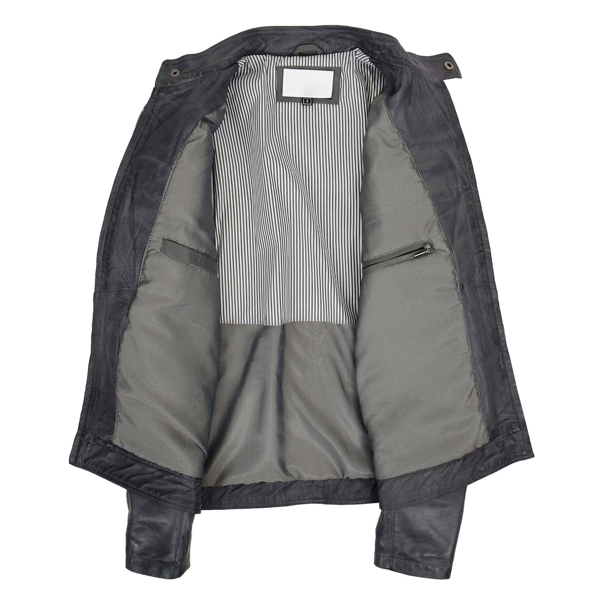 Mens Leather Biker Style Zip Jacket Eddie Grey Two Tone - genuine leather jacket in grey two tone with four outer pockets