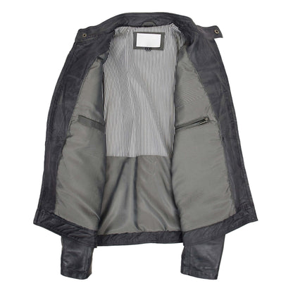 Mens Leather Biker Style Zip Jacket Eddie Grey Two Tone - genuine leather jacket in grey two tone with four outer pockets