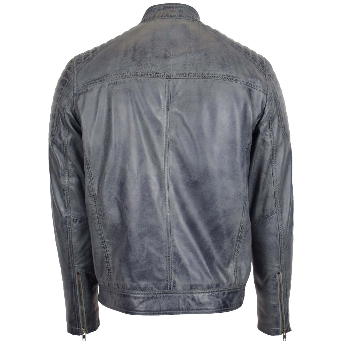 Mens Leather Biker Style Zip Jacket Eddie Grey Two Tone - genuine leather jacket in grey two tone with biker