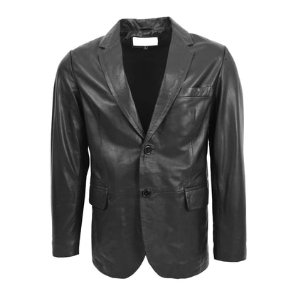 Mens Leather Blazer Two Button Jacket Zavi Black - genuine leather jacket in black with two outer pockets