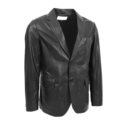 Mens Leather Blazer Two Button Jacket Zavi Black - genuine leather jacket in black with two button