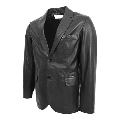 Mens Leather Blazer Two Button Jacket Zavi Black - genuine leather jacket in black with blazer