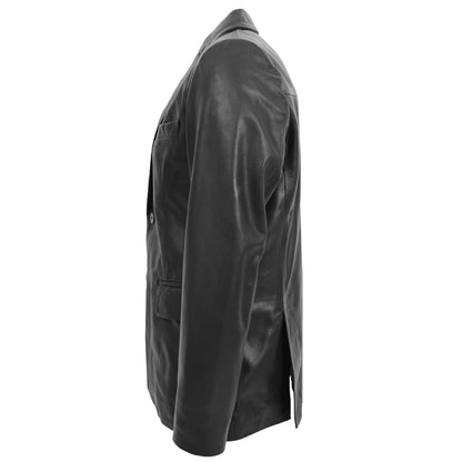 Mens Leather Blazer Two Button Jacket Zavi Black - genuine leather jacket in black with two outer pockets
