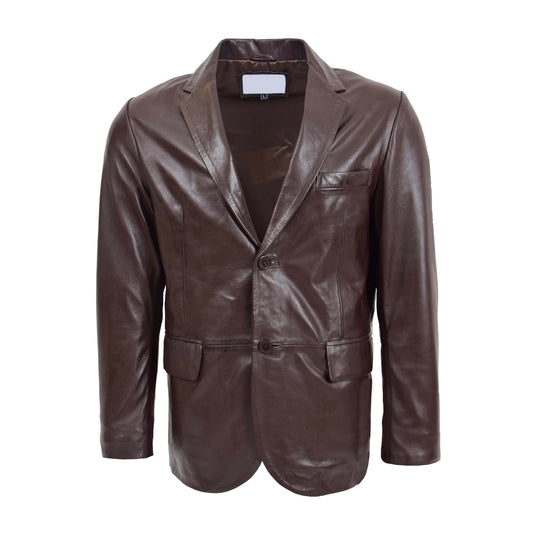 Mens Leather Blazer Two Button Jacket Zavi Brown - genuine leather jacket in brown with two outer pockets