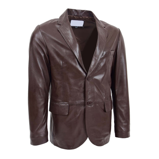 Mens Leather Blazer Two Button Jacket Zavi Brown - genuine leather jacket in brown with two button