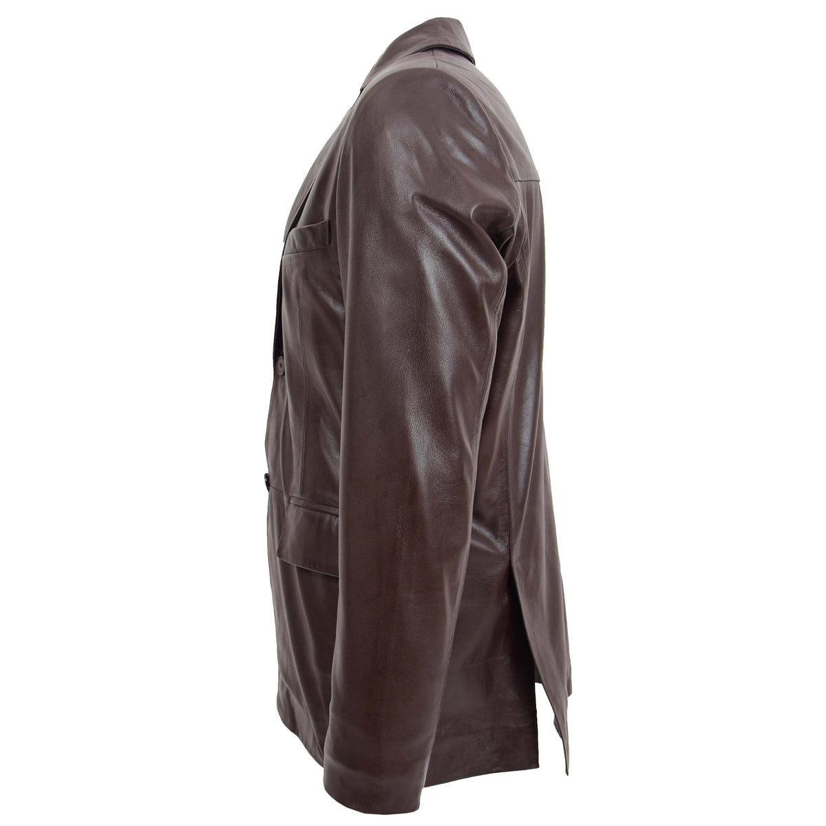 Mens Leather Blazer Two Button Jacket Zavi Brown - genuine leather jacket in brown with two outer pockets