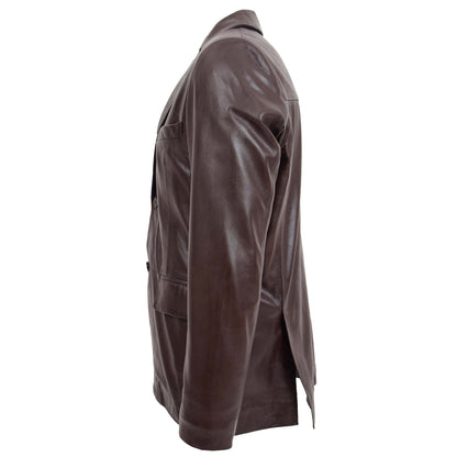 Mens Leather Blazer Two Button Jacket Zavi Brown - genuine leather jacket in brown with two outer pockets