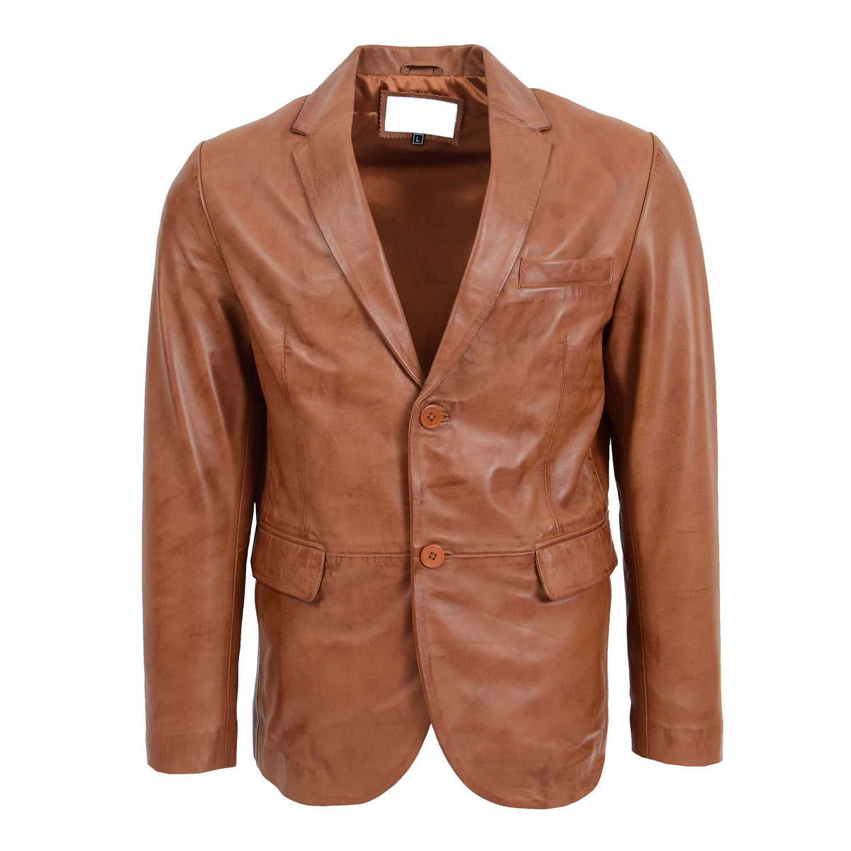 Mens Leather Blazer Two Button Jacket Zavi Tan - genuine leather jacket in tan with two outer pockets