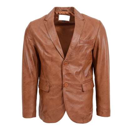 Mens Leather Blazer Two Button Jacket Zavi Tan - genuine leather jacket in tan with two outer pockets