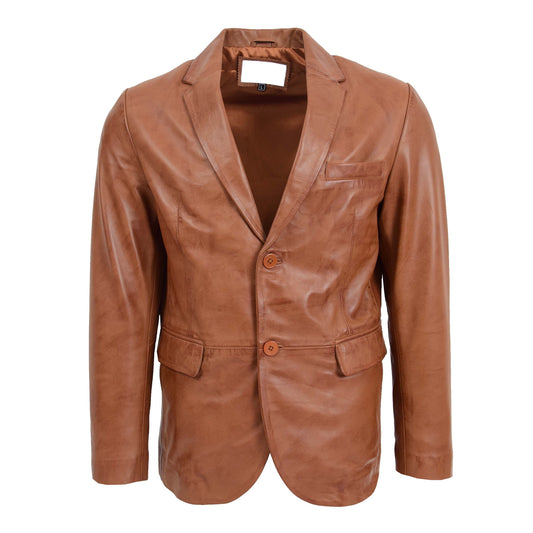 Mens Leather Blazer Two Button Jacket Zavi Tan - genuine leather jacket in tan with two outer pockets