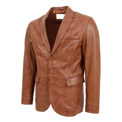 Mens Leather Blazer Two Button Jacket Zavi Tan - genuine leather jacket in tan with blazer