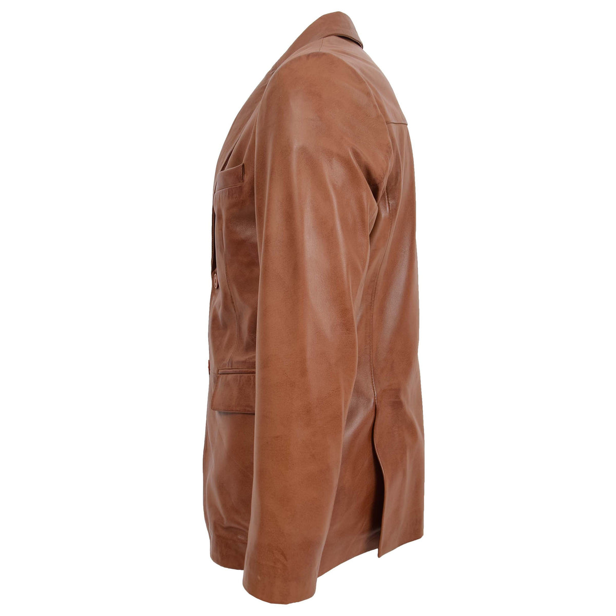 Mens Leather Blazer Two Button Jacket Zavi Tan - genuine leather jacket in tan with two outer pockets
