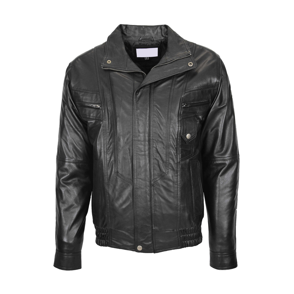 Mens Leather Bomber Blouson Jacket Robert Black - genuine leather jacket in black with four outer pockets